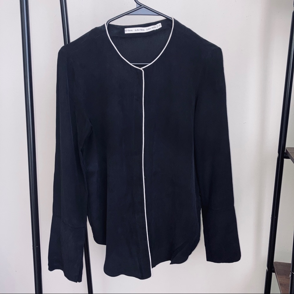 & Other Stories silk blouse, size 4, black with white trim